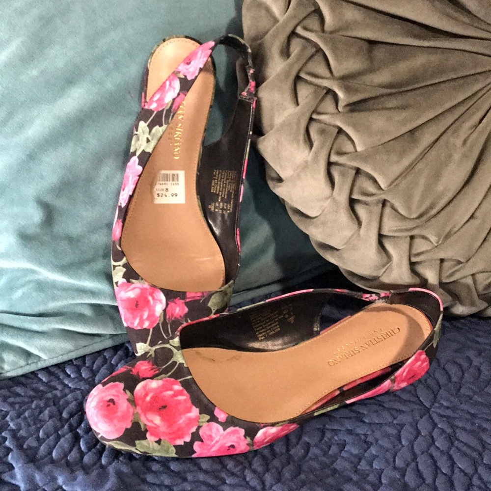 Black floral flats
